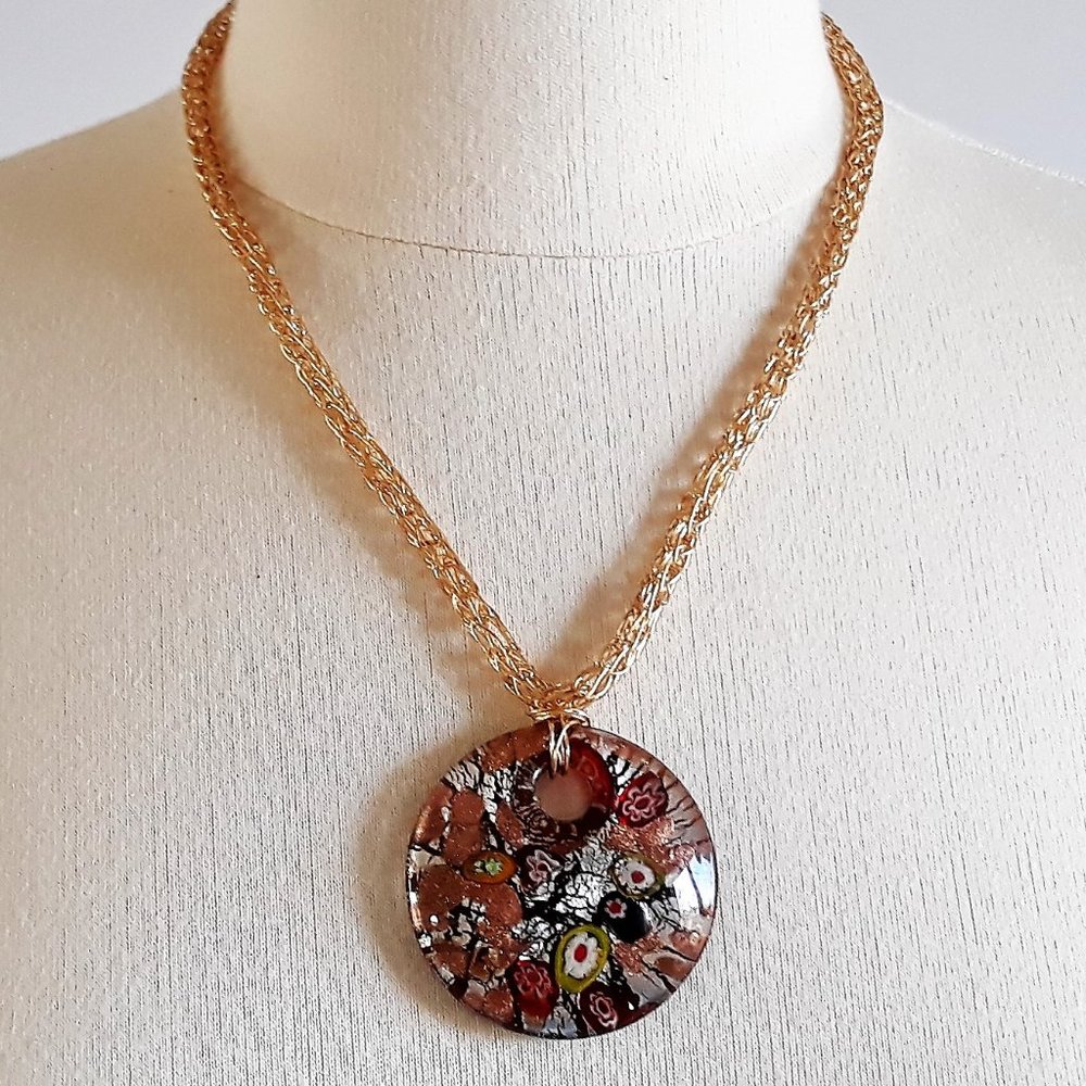 Vintage Millefiori Glass Pendant Necklace